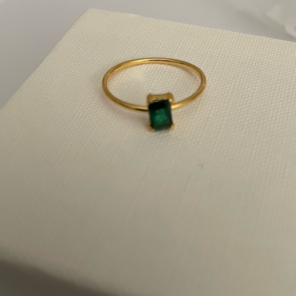Emerald Solitaire Ring by Caitlyn Minimalist-Size 8 - Picture 2 of 6